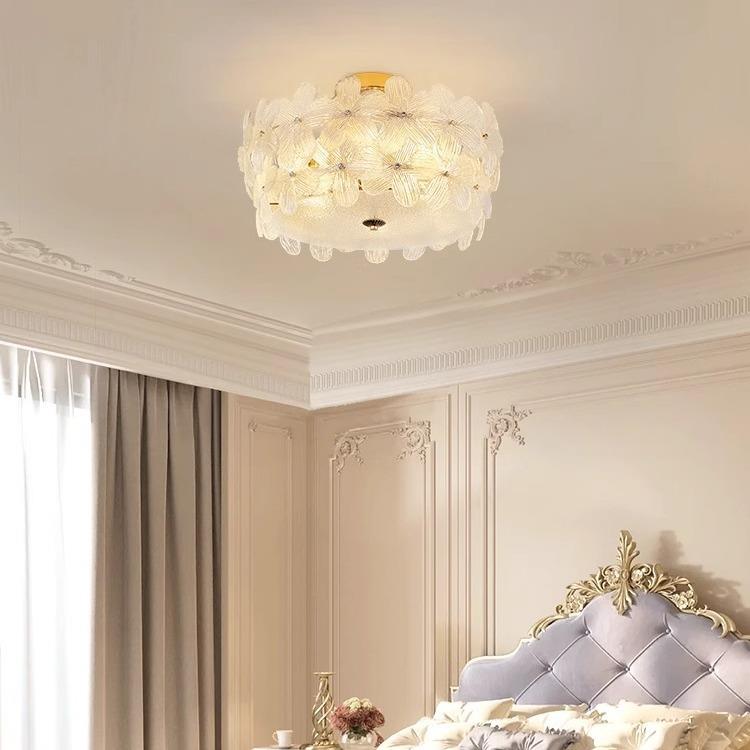 法式主卧室灯女孩公主房间吊灯轻奢温馨粉色花瓣玻璃奶油风吸顶灯