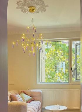 简约法式萤火虫紫色客厅水晶吊灯餐厅别墅卧室个性公寓复式楼灯具