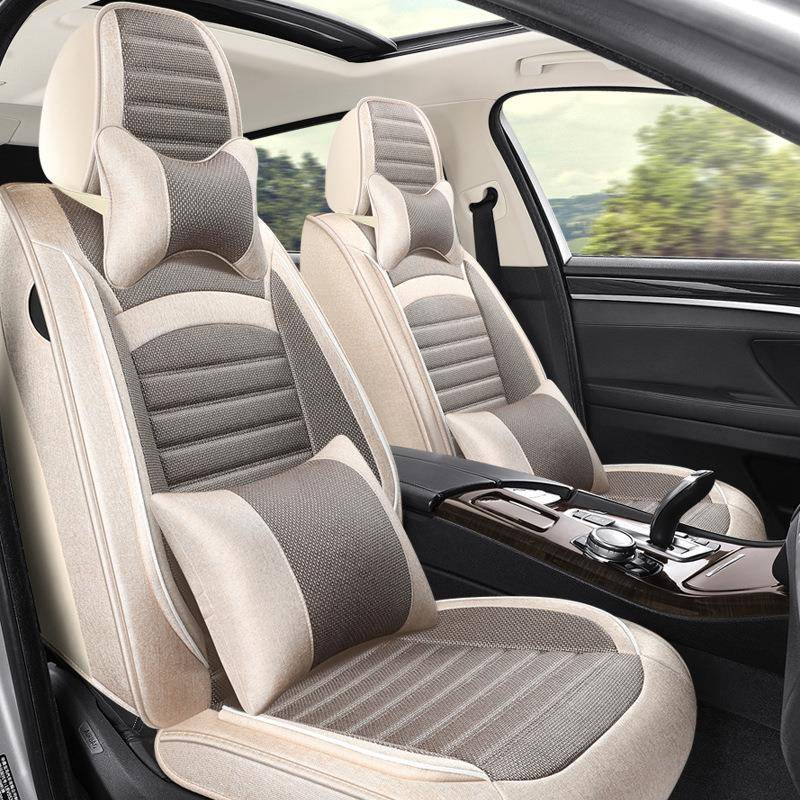 25款亚麻布艺全包围汽车坐垫四季通用座椅套座垫夏季透气座套改装