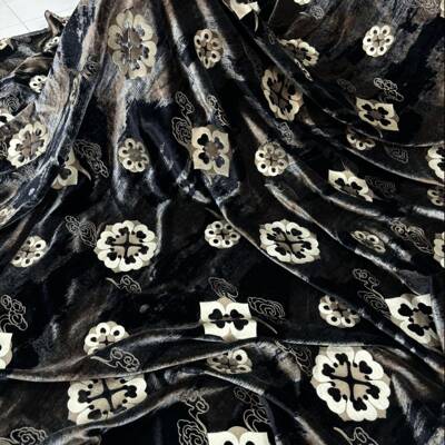 工厂梭织65111真丝绒乔其丝绒雕印压胶桑蚕丝底敦煌宝相花