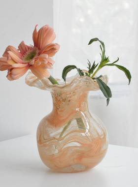 法式波浪凹凸肌理纹路不规则玻璃花瓶高级感装饰客厅玄关装饰摆件