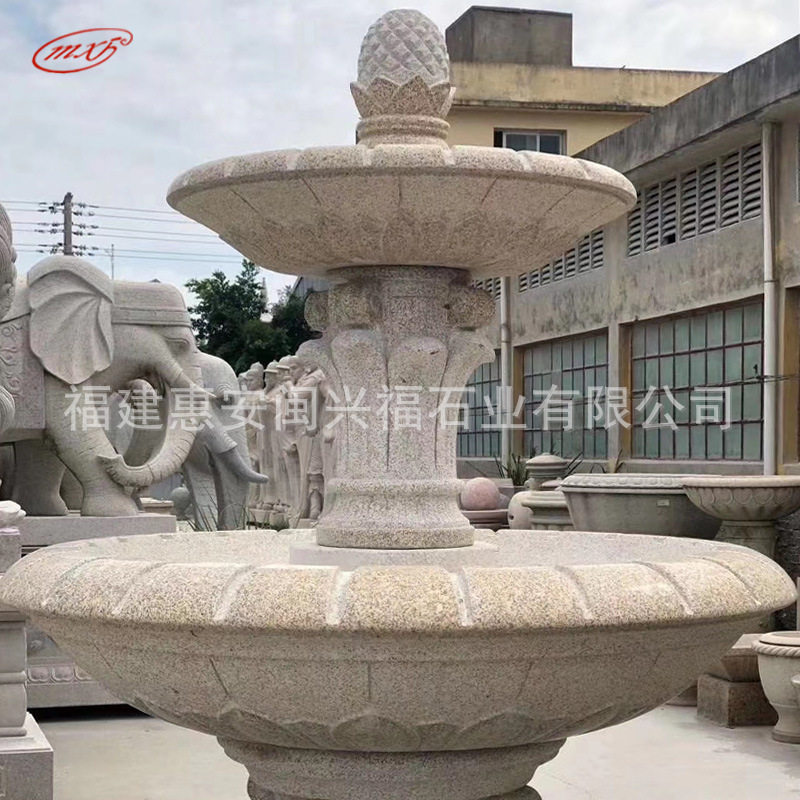 石雕喷泉风水球欧式黄锈石水钵流水户外庭院别墅水池景观摆件批发