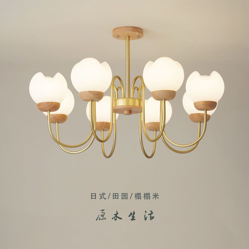 北欧实木客厅LED吊灯简约现代花朵民宿卧室灯日式原木餐厅灯具