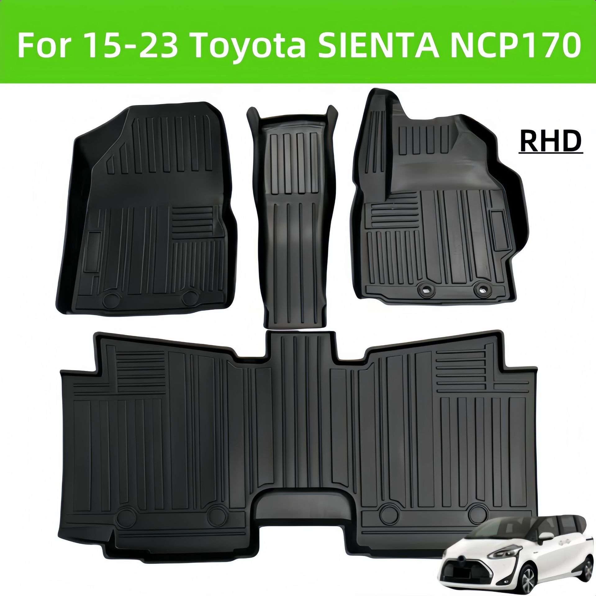 For 15-23 SIENTA NCP170 RHD TPE Car Floor Mat/Rear Trunk Mat