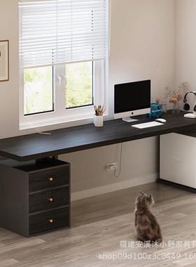 诧寂黑色实木电脑台式桌家用超大办公桌带抽屉电竞桌双人长条书桌