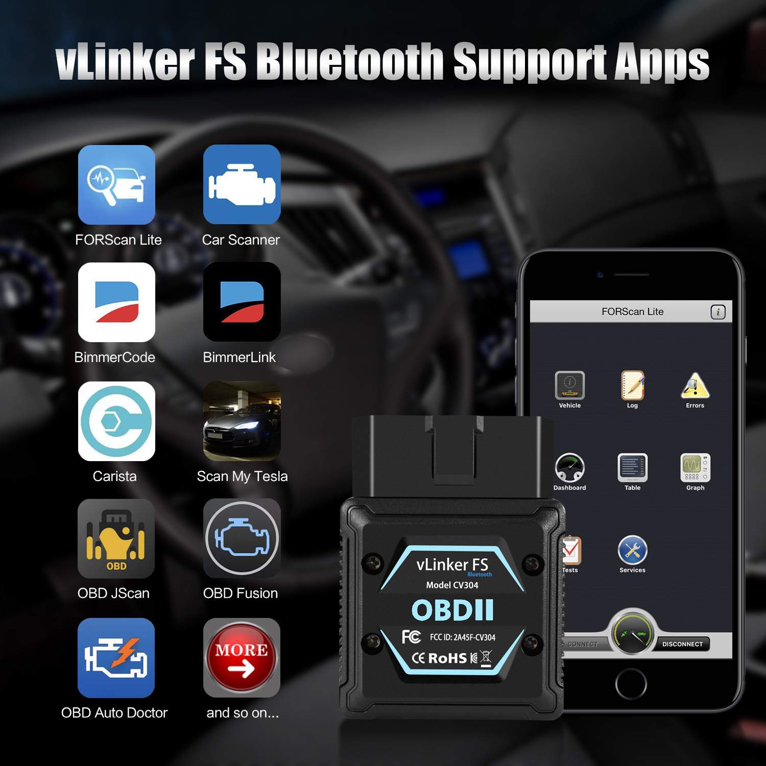 Vgate vLinker MC + ELM327 V2.2 Bluetooth 4.0 MFI认证自动连接