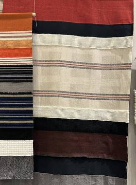 棉麻编织手工艺原木风格英伦风格红色格子棉麻面料格子面料