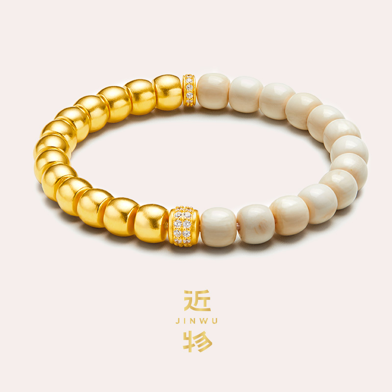 S925银镀金天然猛犸象牙手串女款