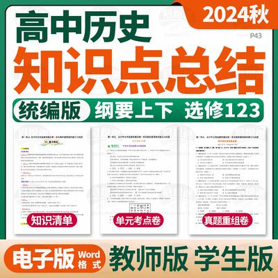 2025统编版高中历史中外历史纲要上下册选修123单元知识点清单归纳总结单元测试考点卷真题重组卷速记巧练高一高二电子版