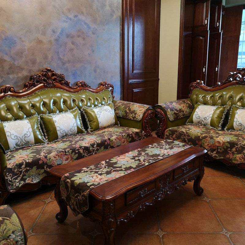 美式乡村欧式雪尼尔四季沙发垫坐垫套罩后背巾扶手巾5