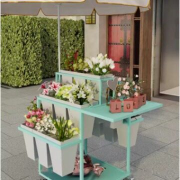 夜市摆摊卖花小推车多层阶梯可移动鲜花花店醒花桶方桶展示架花车