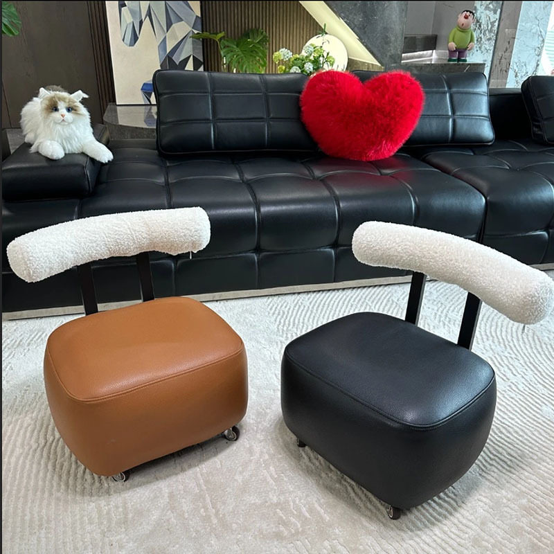 家用矮皮凳万向轮小凳子移动带轮板凳门口换鞋凳靠背茶几椅溜溜凳