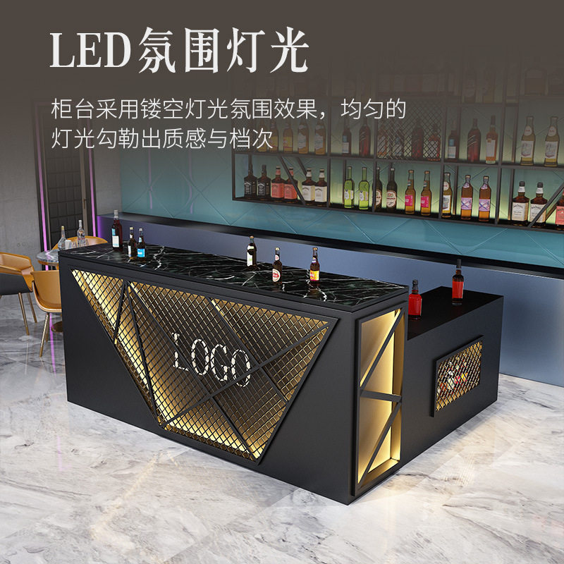 工业风餐厅吧台收银台酒吧咖啡厅LED店铺前台健身馆铁艺接待柜台