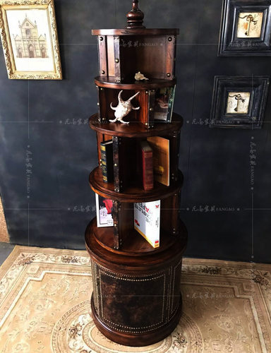 美式复古做旧多层书架书柜展示柜杂志架法式彩绘酒店家具柜子