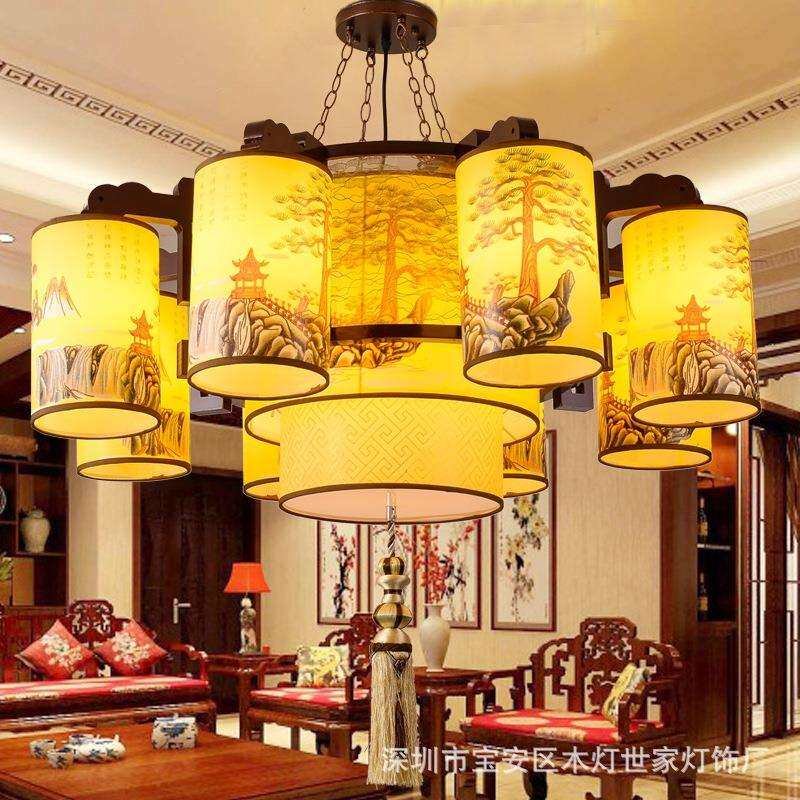 中式实木吊灯餐厅酒店包厢农家乐火锅店宴会厅走廊中国风木艺灯具