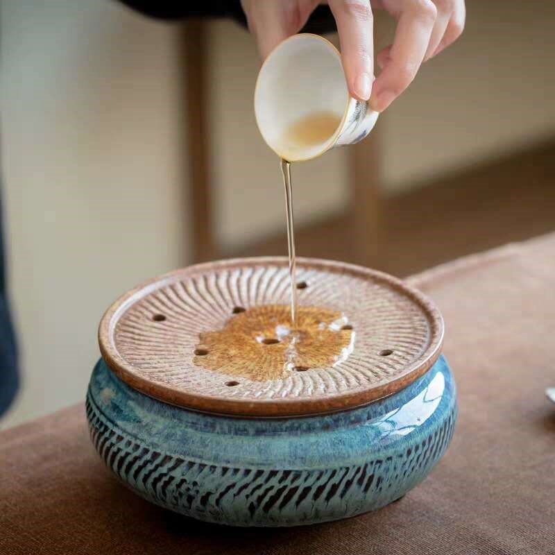 茶杯建水陶瓷水孟仿古三足茶洗茶渣桶粗陶窑变干泡台养茶壶壶承