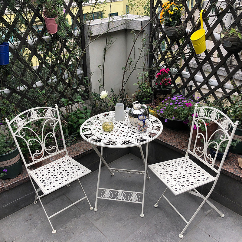 北欧阳台小桌椅三件套组合花园露台铁艺折叠户外庭院休闲可折叠