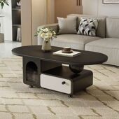 轻奢意式 茶几客厅高级感奶油现代家用小户型岩板椭圆形可移动组合