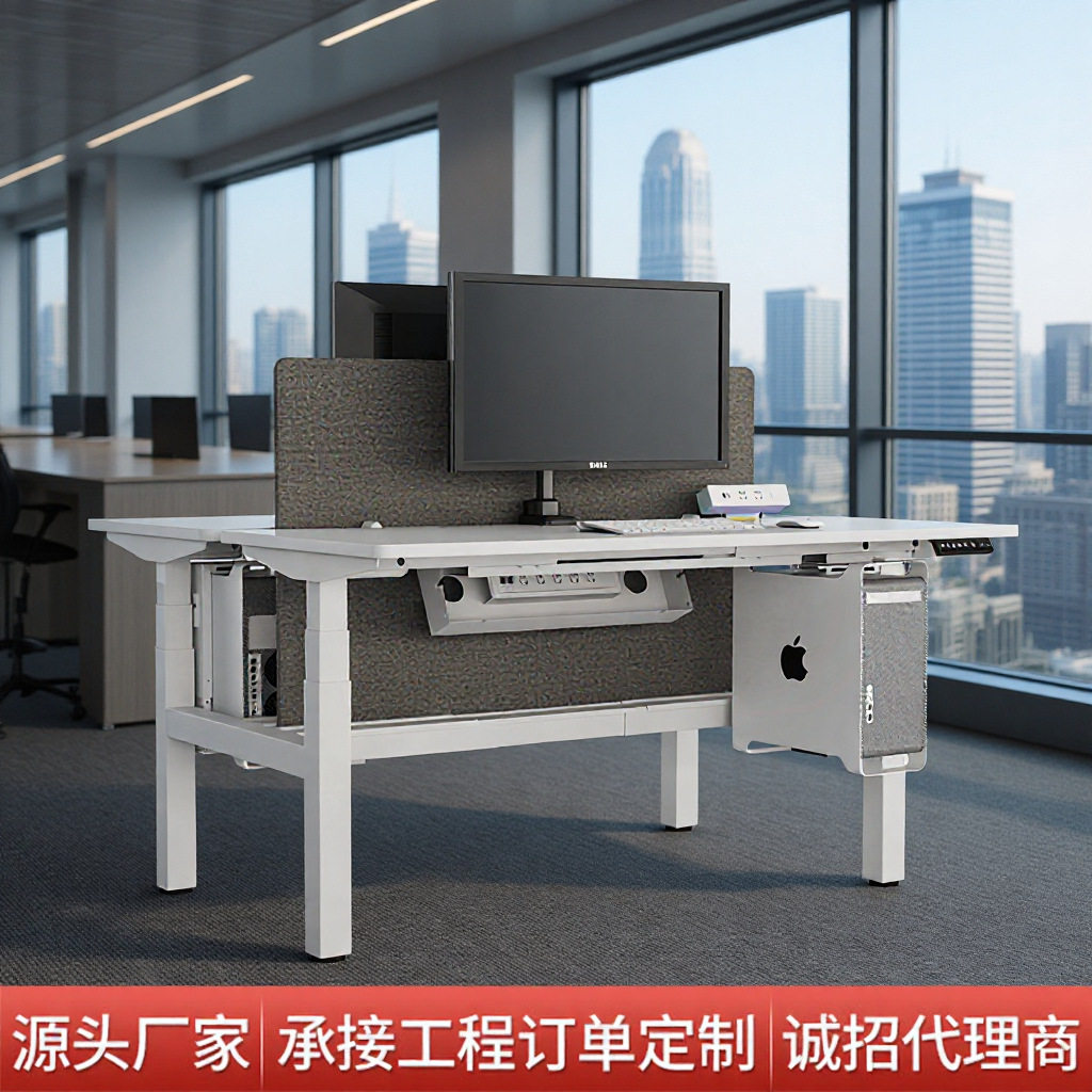 工程配套家具双工位办公室专用电脑桌员工桌电动升降升降办公桌腿