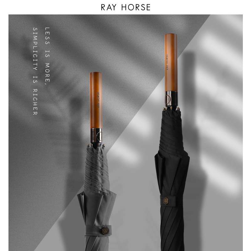 RAY HORSE雳骏长木直柄实木8骨直杆加大加固122cm2-3人纯色雨伞