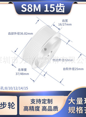 同步带轮S8M15齿宽16/27内孔10 12 14 15齿形带同步轮15S8M250P10