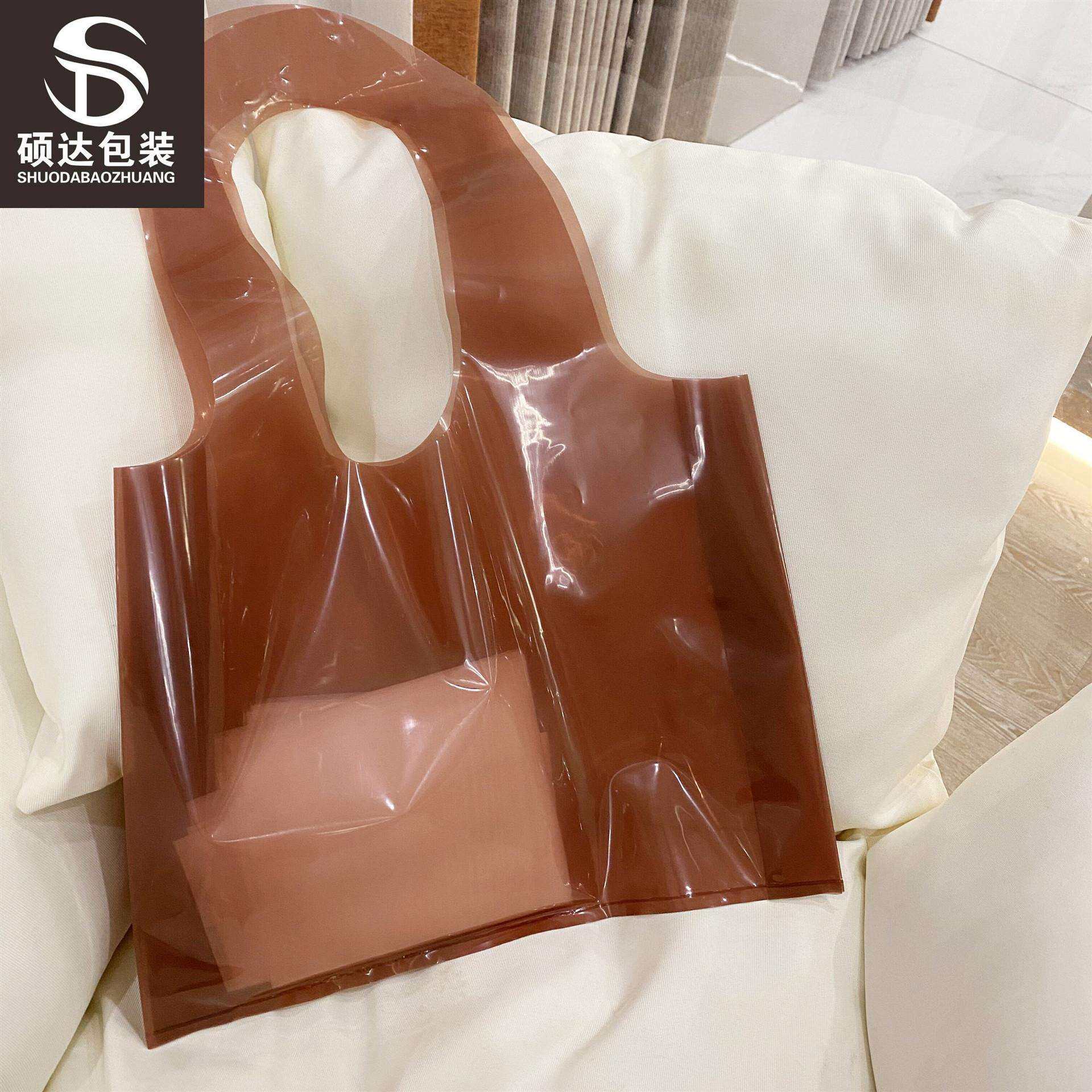 PE浅酒红色透明塑料手拎袋手提服装袋韩版购物加厚个性创意包装袋