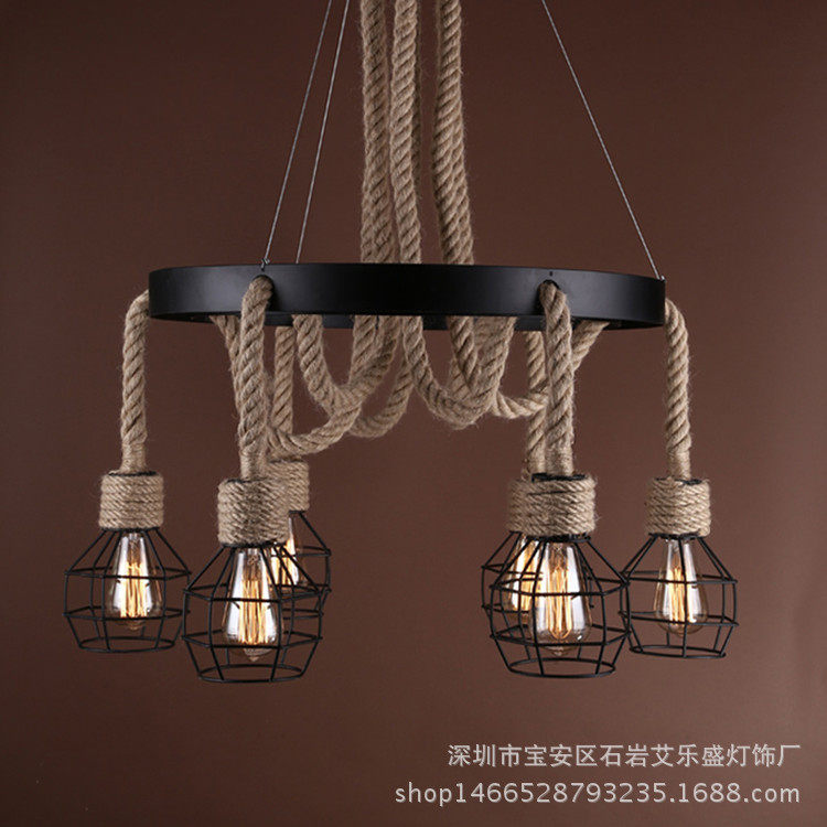 美式乡村北欧麻绳吊灯loft复古餐厅网吧台创意酒吧茶楼咖啡厅吊灯