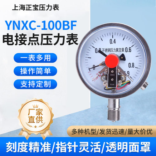 上海正宝YNXC-100BF全304不锈钢耐震充油磁助式电接压力表