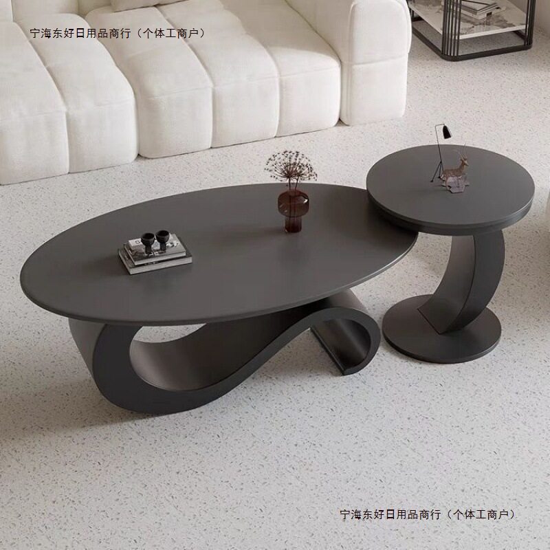 子母现代简约轻奢椭圆岩茶几