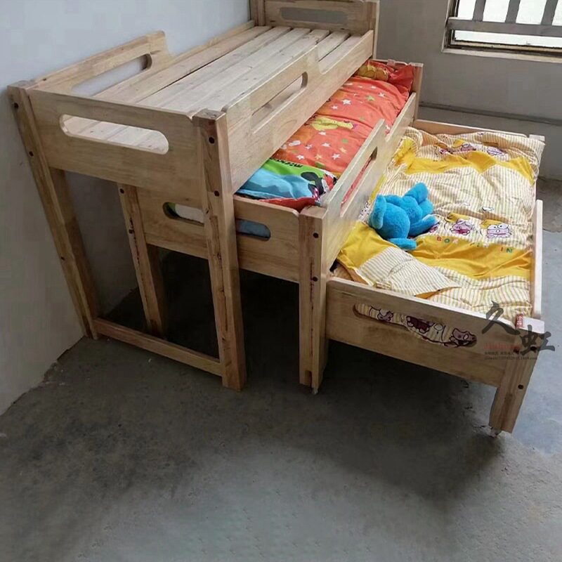 幼儿园实木三层推拉护栏午睡床