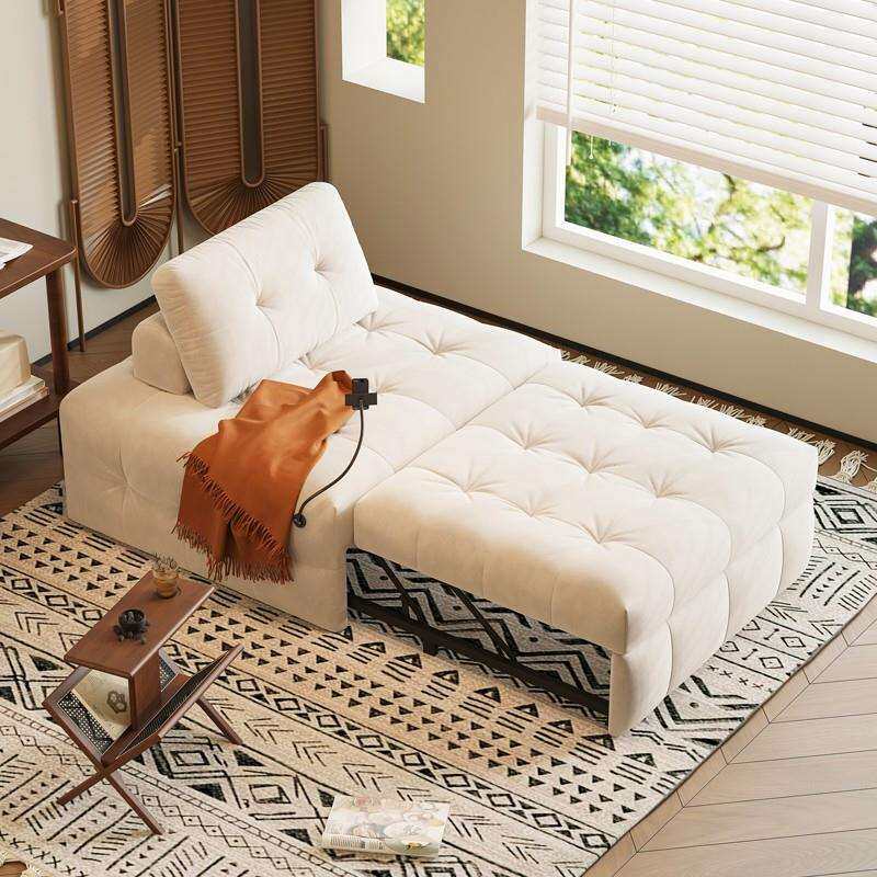 奶油风泡芙布艺沙发小户型客厅多功能两用折叠2026新款单人沙发床