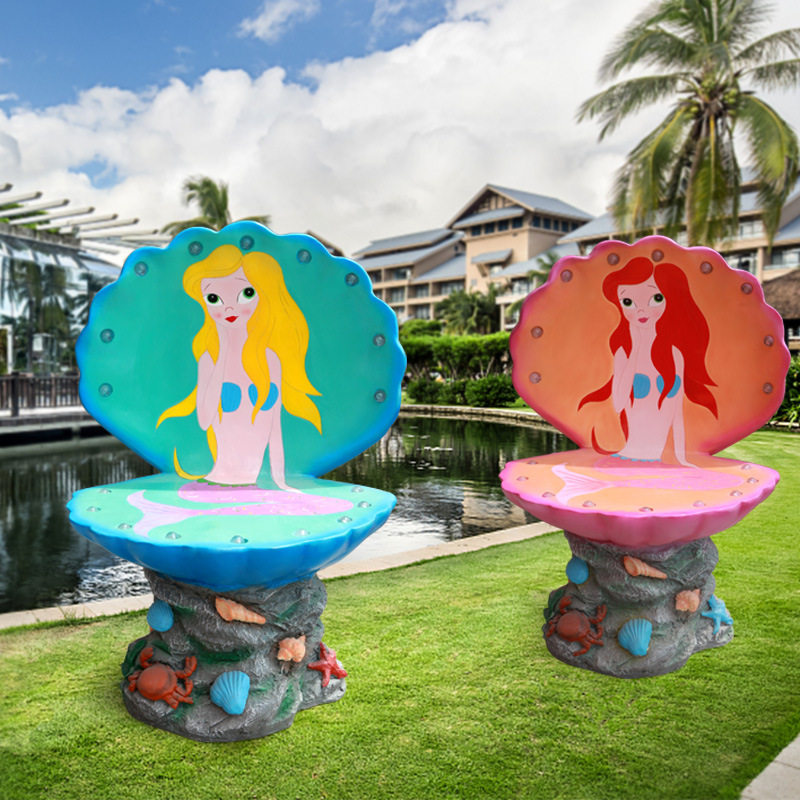 创意夜光贝壳座椅摆件玻璃钢雕塑别墅海洋生物婚庆商场凳椅子道具