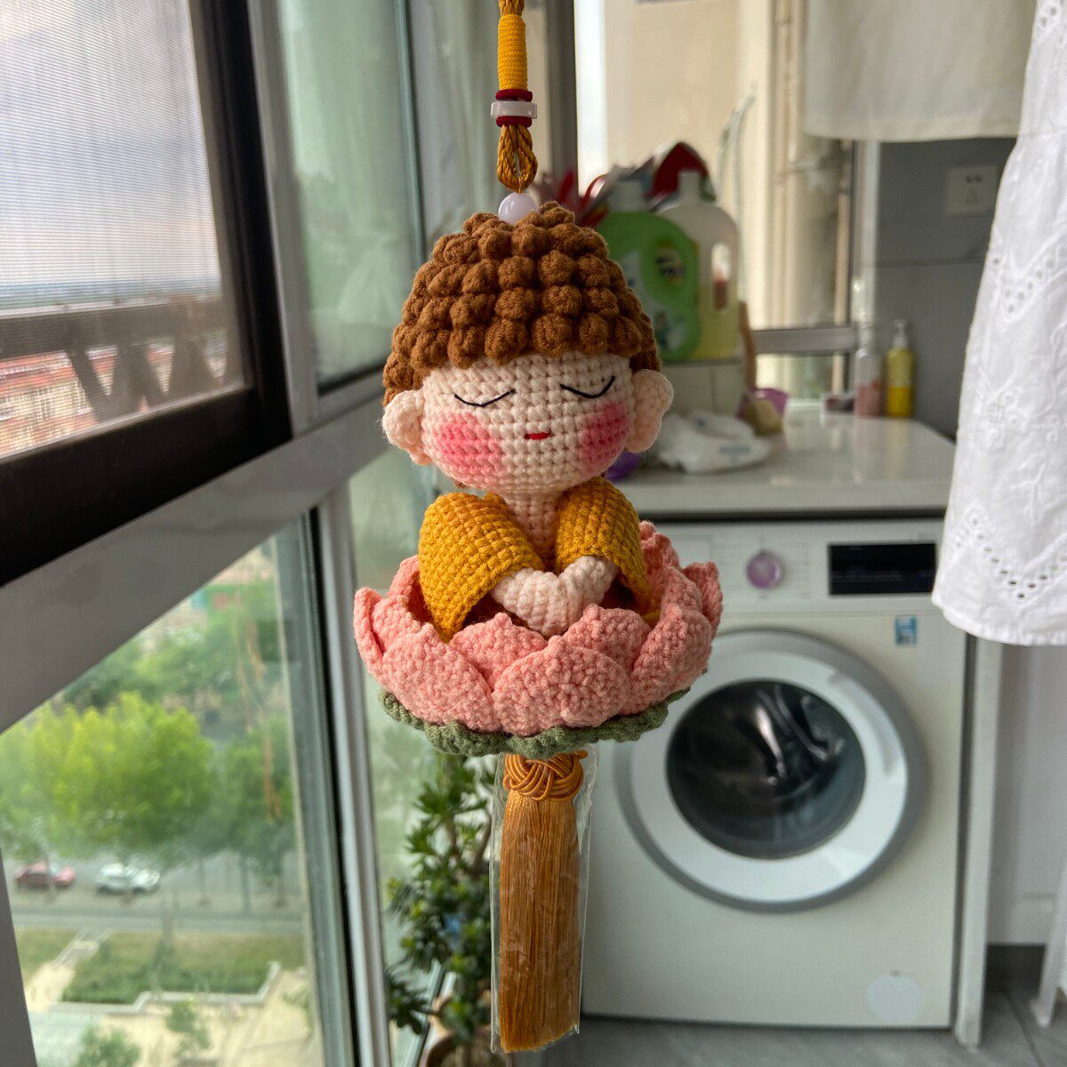 ?【成品】莲花佛陀毛线钩织挂件摆件钩针自制汽车车载装饰礼物