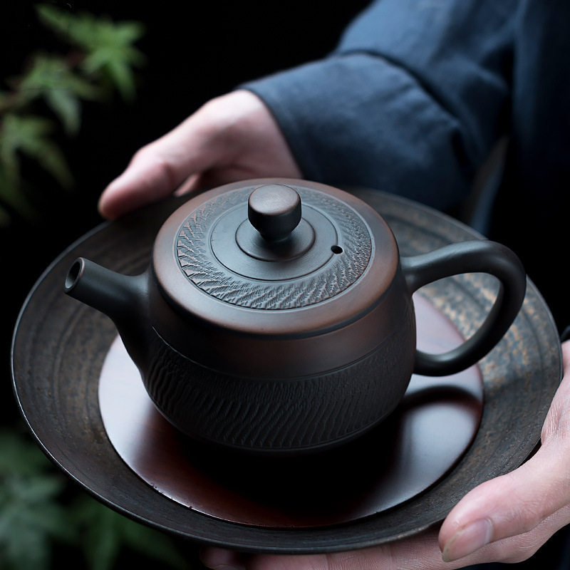 弘一建水紫陶茶壶紫砂壶坭兴陶瓷单壶手工跳刀纹泡茶单壶茶具套装