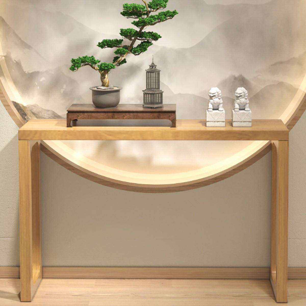 实木玄关桌新中式纯实木墙边长条窄边桌原木入户玄关条几案台靠墙