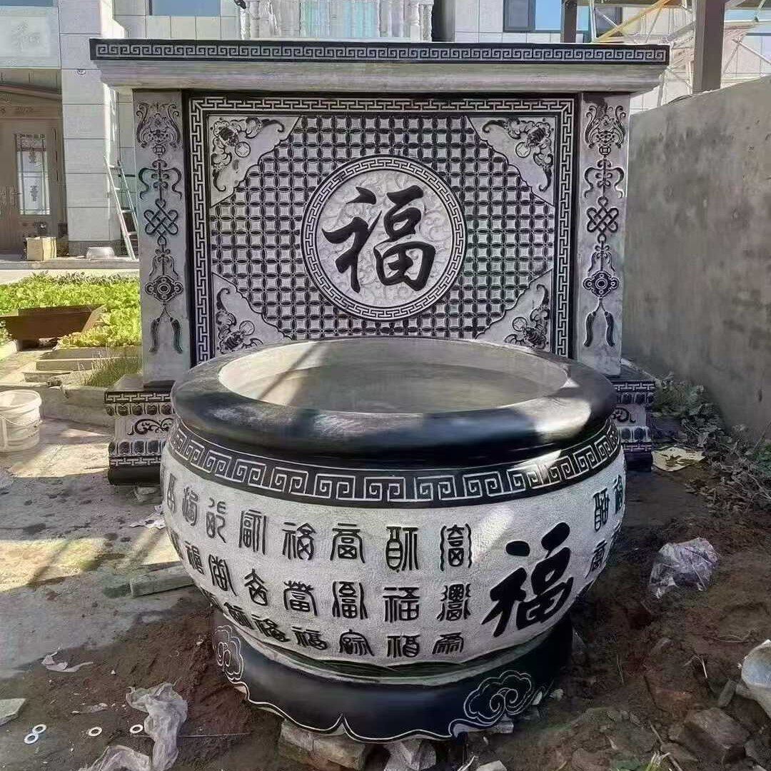 青石圆缸仿古雕刻荷花缸庭院门海装饰鱼缸摆件园林中式养鱼水缸