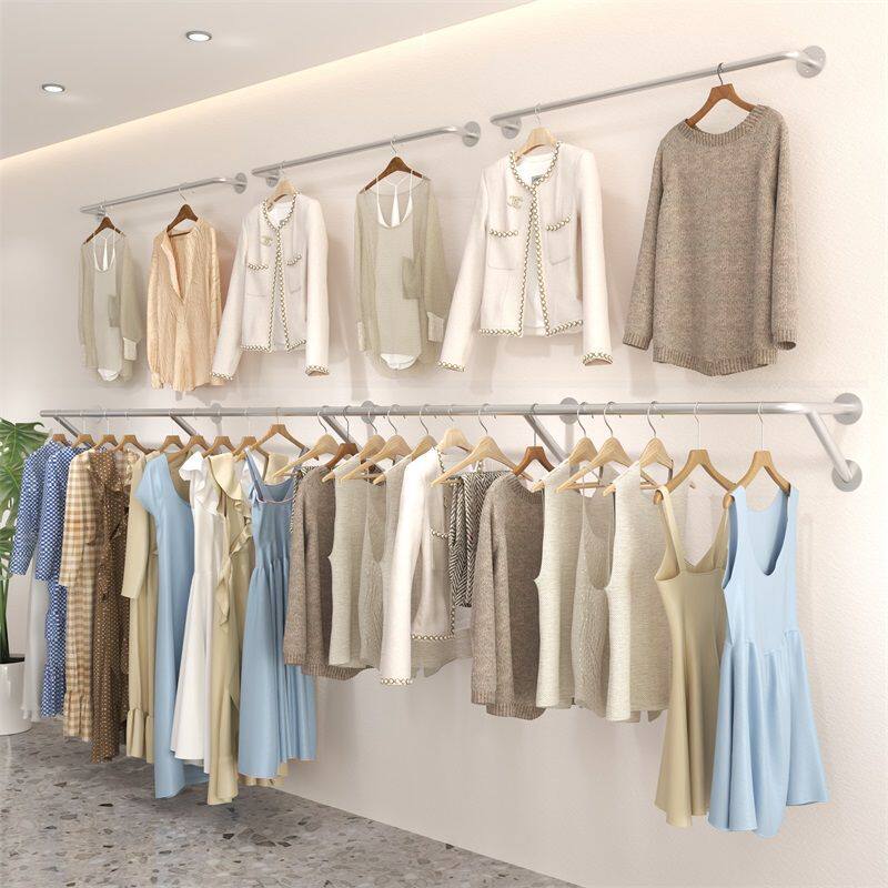 服装店展示架上墙室内落地支撑悬挂墙上挂衣服架商用服装墙壁挂架