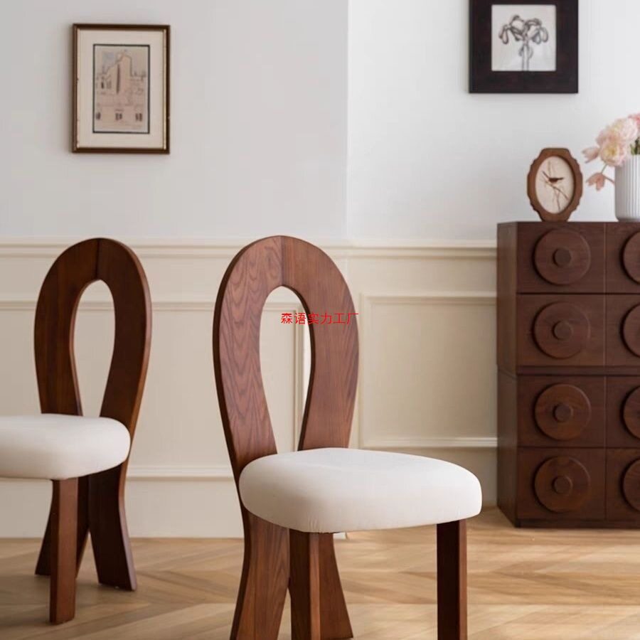 法式设计师餐椅中古椅子家用化妆靠背复古靠背椅北欧实木简约钥匙