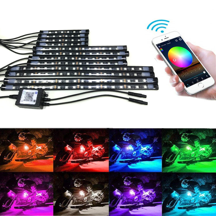LED摩托车APP氛围灯气氛灯 底盘灯 声控音乐七彩灯条一拖十二蓝牙