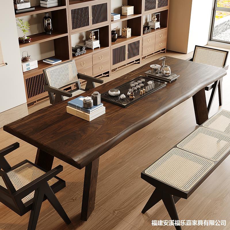 新中式酒店茶室办公室原木大板茶台高端南美胡桃木茶桌纯实木桌子