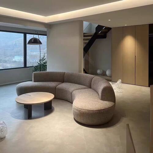 弧形客厅意式设计师轻奢酒店美容院异形组合别墅沙发接待布艺沙发