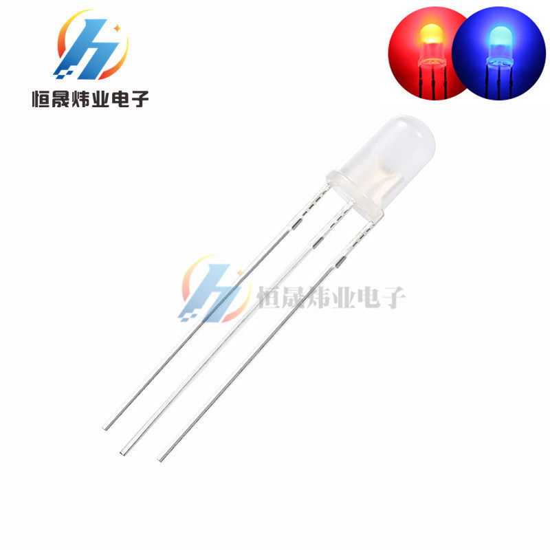 雾状5MM圆头红蓝双色高亮共阳/共阴F5红蓝双色LED灯珠发光二极管