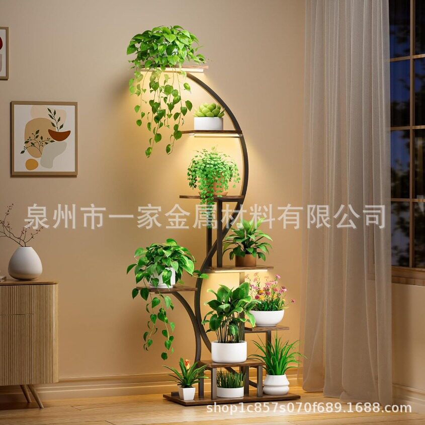 创意铁木结合花盆支架多层花盆架金属室内植物架客厅阳台露台适用