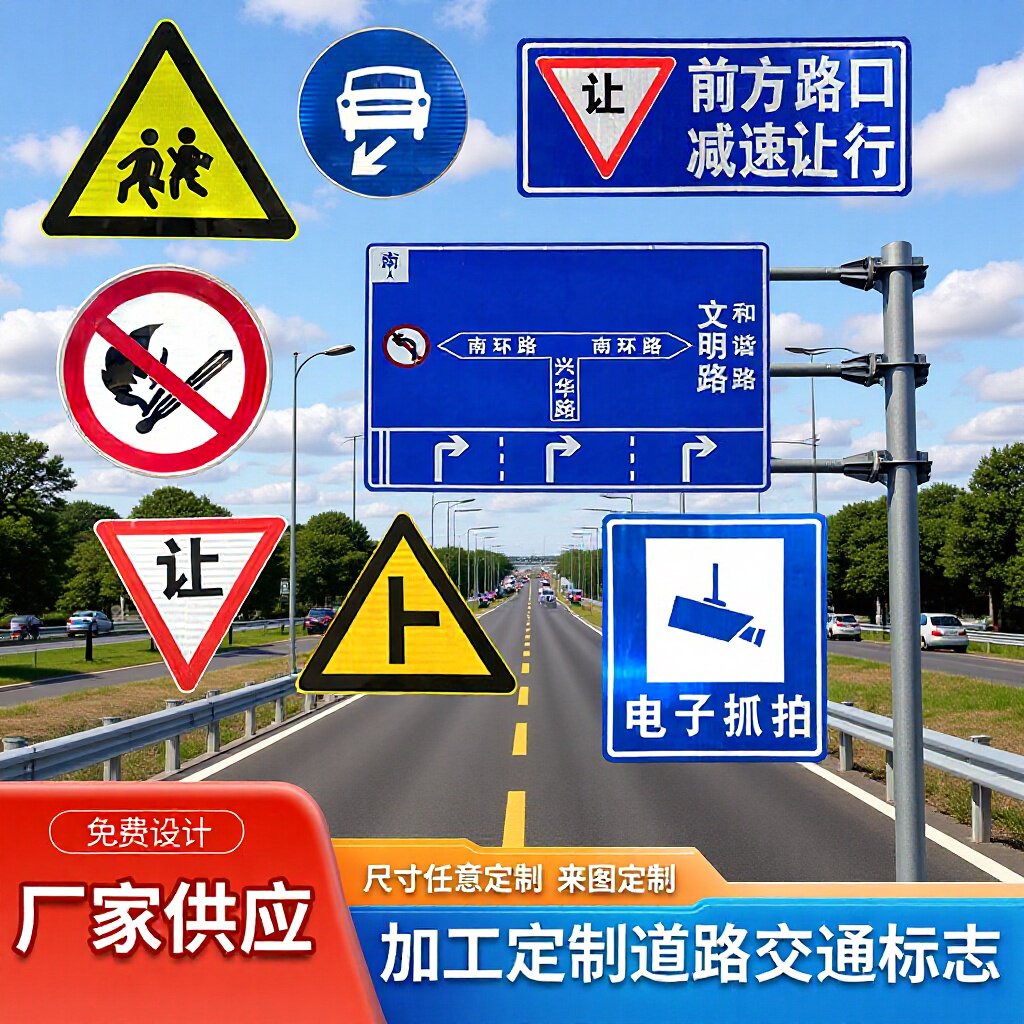 道路指示牌交通标志牌高速公路标牌铝板警示安全牌路铭牌反光标识