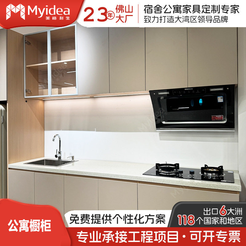 订置木质公寓橱柜组合式订置柜出口厨房橱柜佛山宿舍家具源头厂家