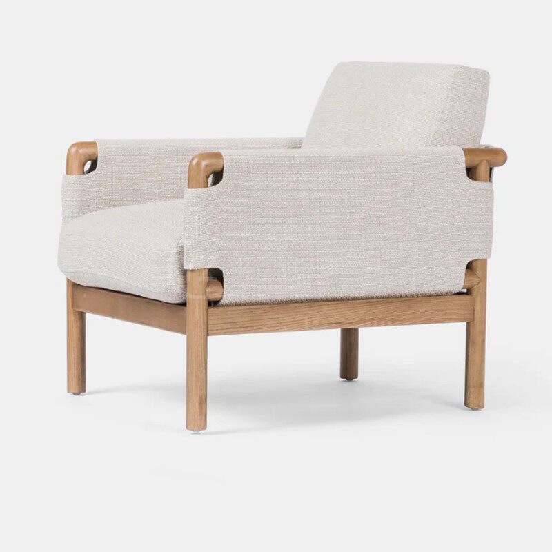 现代中式极简实木布艺沙发椅酒店会所售楼部接待洽谈椅民宿休闲椅