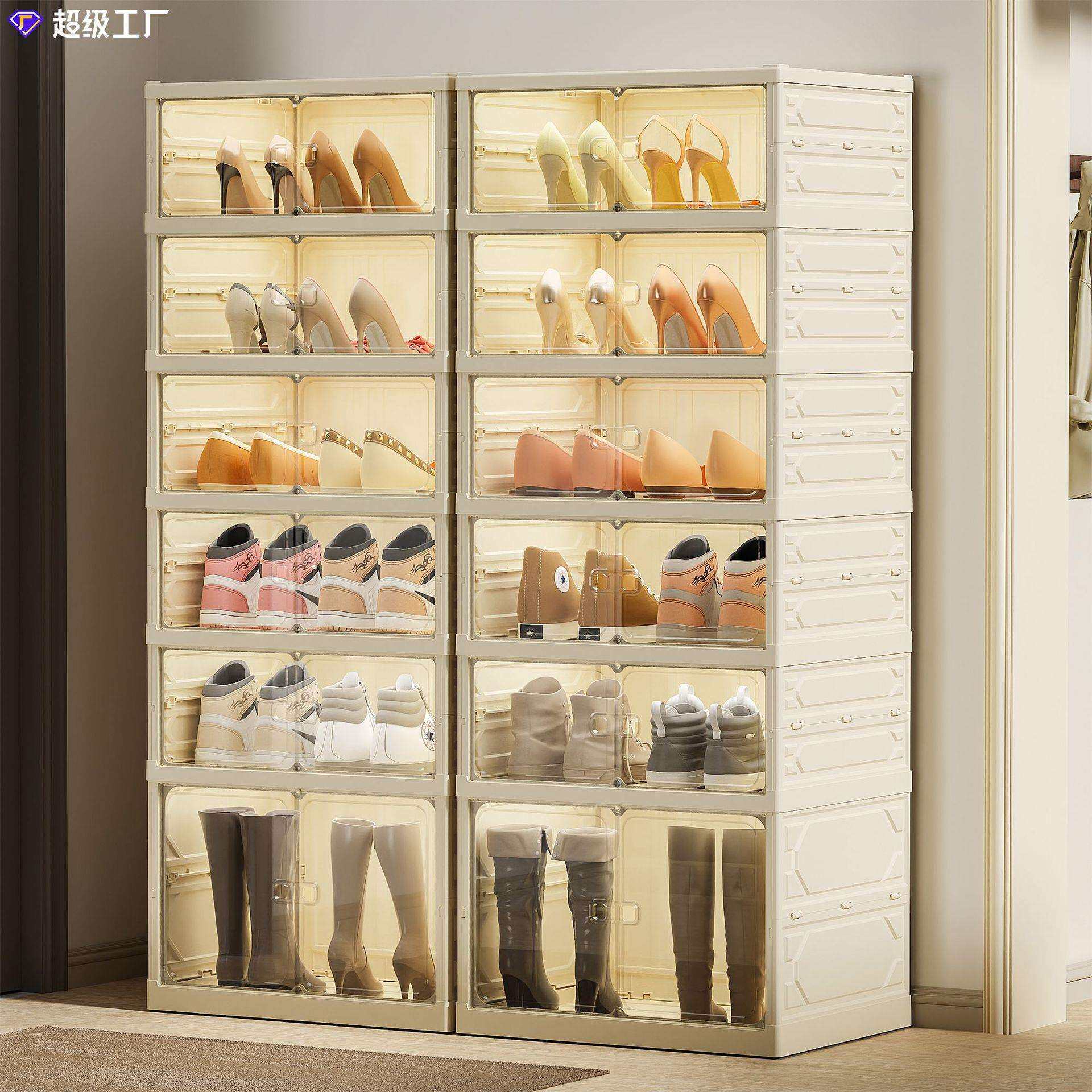 塑料家用鞋盒透明鞋子双开门收纳盒大号收纳鞋柜加厚多层折叠鞋架