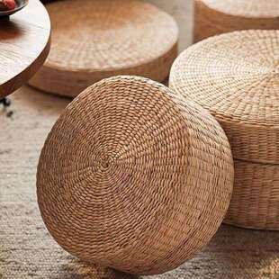 北欧风圆形蒲草地垫榻榻米坐垫茶桌茶几围炉煮茶凳子坐墩