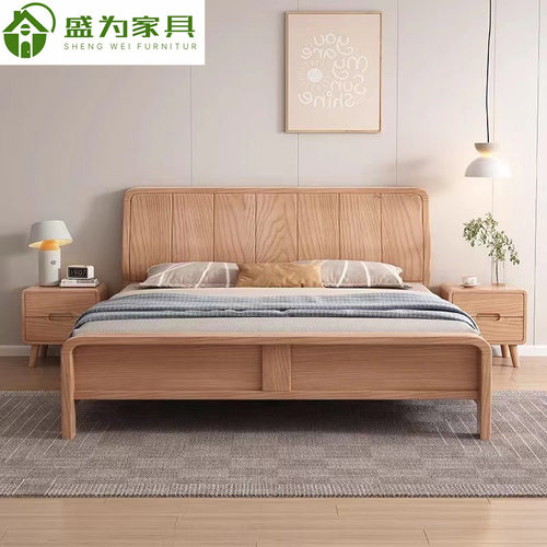 白蜡木全实木床现代简约1.8米北欧双人主卧室大床1.5单人床储物床