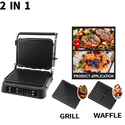 跨境早餐机触摸式牛排机煎烤多功能磁吸换盘华夫饼机智能显示屏